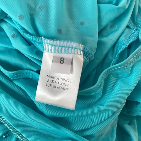 Alex Perry Crystal Embellished Ruched Jersey Long Sleeve Blue Mini Dress Sz 4 - Picture 14 of 15